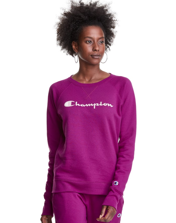 Hanorac Champion Powerblend Fleece Classic Crew Script Logo Dama Roz - Romania MDKUIZQ-43